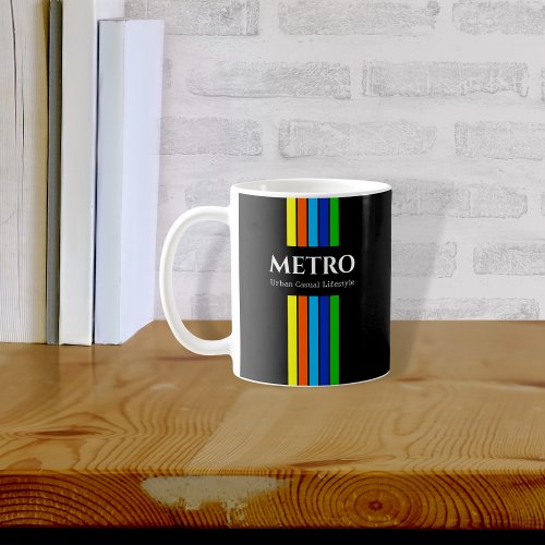 Black Modern Stripes Business Name Logo Coffee Mug