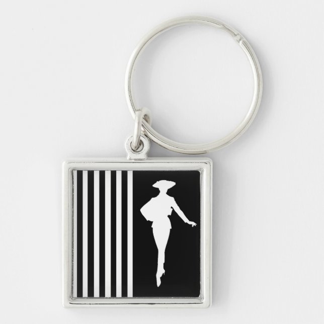 Black Modern Stripes with Fashion Silhouette Keychain (Front)