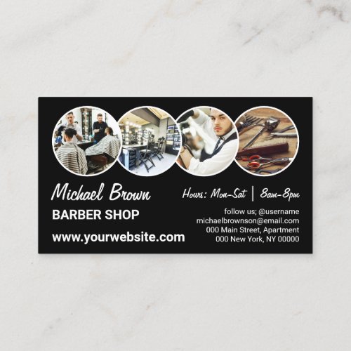 Black Modern Style Chair Custom Photos Barber Business Card