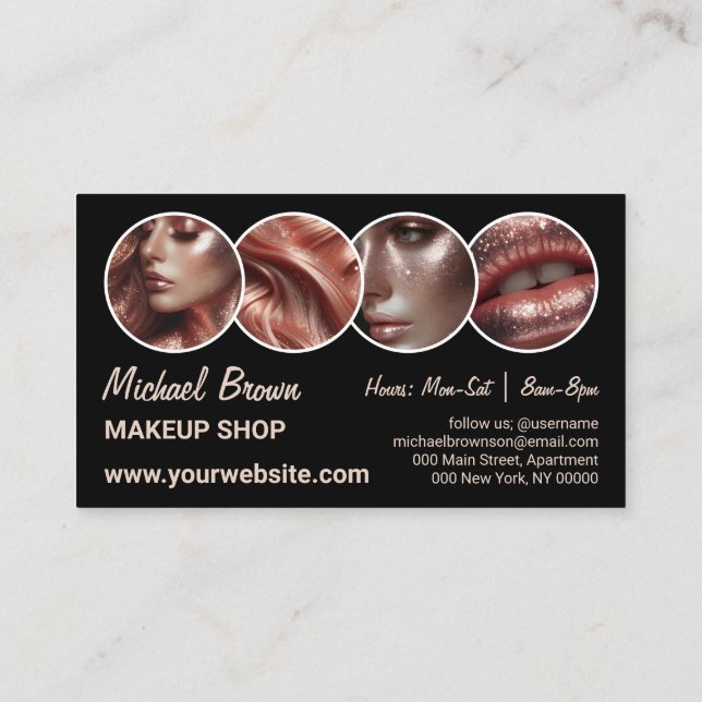 Black Modern Style Custom Photo Makeup Business Card (Back)
