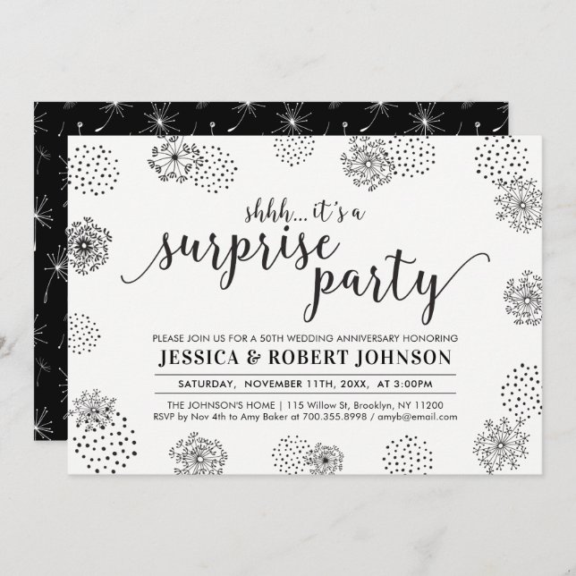 Black | Modern Surprise 50th Wedding Anniversary Invitation (Front/Back)