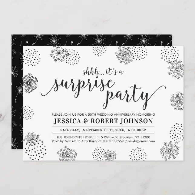 Black | Modern Surprise 50th Wedding Anniversary Invitation | Zazzle