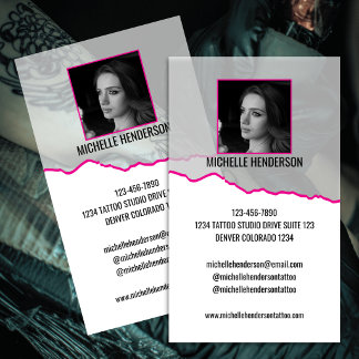 Black Modern Text 1 Photo Simple Tattoo Artist Clear Business Cards