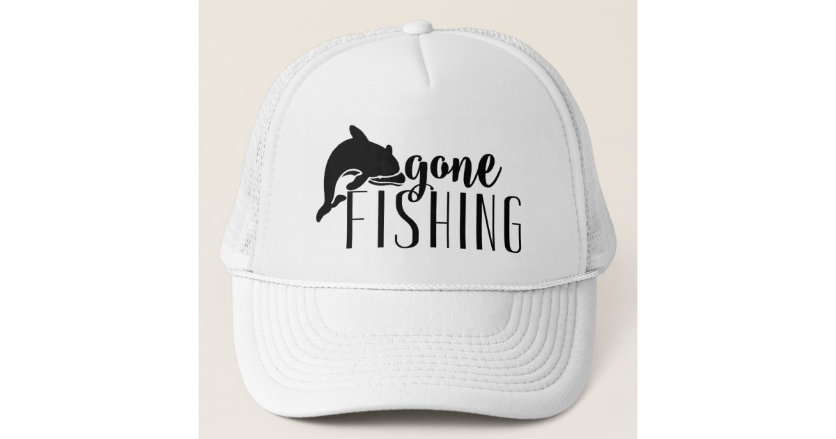 Black Modern Text & Whale-Gone Fishing Trucker Hat