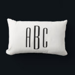 Black Modern Three Letter Monogram Lumbar Pillow<br><div class="desc">Modern black First Last Middle or wedding style three letter monogram design in a stylish bold all caps font against a solid color background.
Customize the white background to match your home decor.
You can adjust the letter spacing or font size and style on the back.</div>