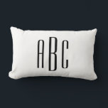 Black Modern Three Letter Monogram Lumbar Pillow<br><div class="desc">Modern black First Last Middle or wedding style three letter monogram design in a stylish bold all caps font against a solid color background.
Customize the white background to match your home decor.
You can adjust the letter spacing or font size and style on the back.</div>