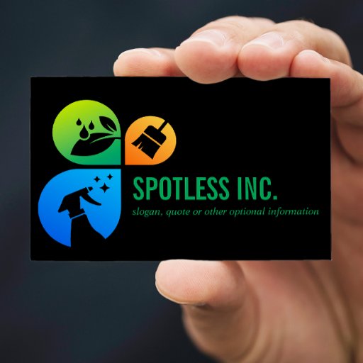 Customizable Black Modern Trendy Cleaning services logo Business Card