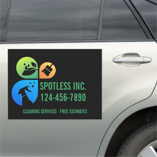 Black Modern Trendy Cleaning services logo  Car Magnet