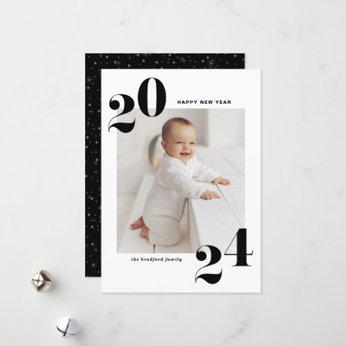 Black Modern Typography 2024 Happy New Year Holiday Card