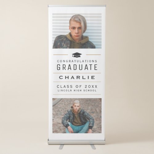 Black Modern Typography 2 Photo Graduation Party Retractable Banner