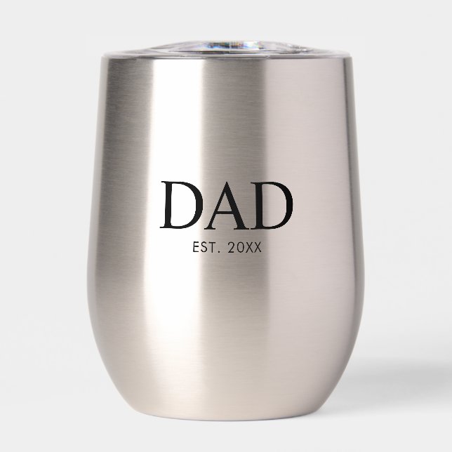 Black Modern Typography Dad Established Thermal Wine Tumbler (Front)