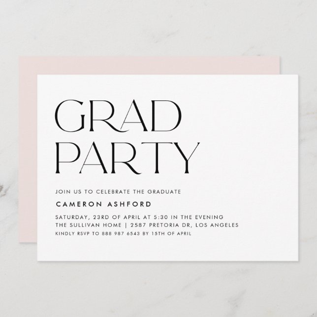 Black Modern Typography Graduation Party Invitation (Front/Back)