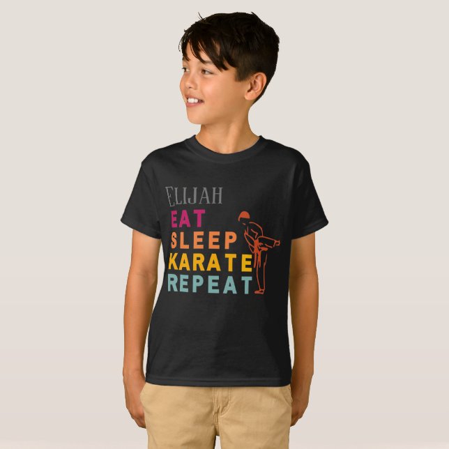 Black Modern Typography Martial Arts Karate Kids T-Shirt (Front Full)