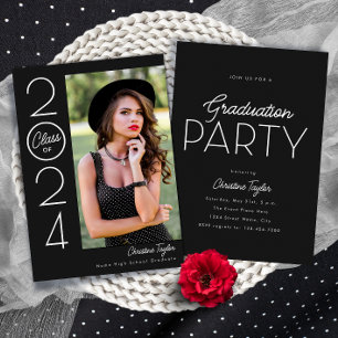 Black Modern Typography Photo Graduation Party Invitation