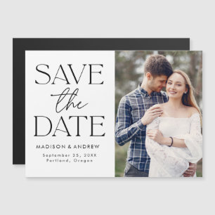 Black Modern Typography Photo Save the Date Magnetic Invitation