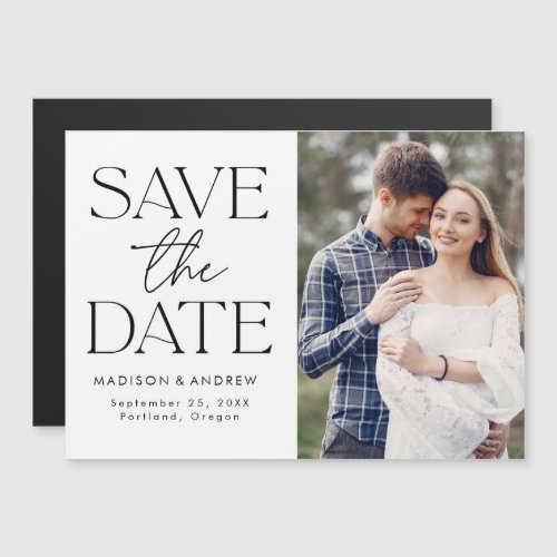 Black  Modern Typography Photo Save the Date Magnetic Invitation