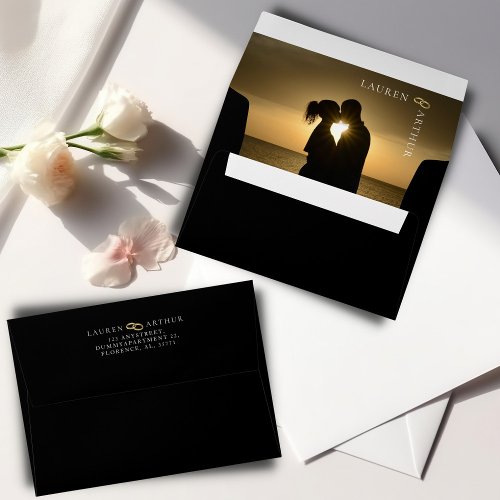 Black Modern Ultra Chic Minimal Photo Wedding  Envelope