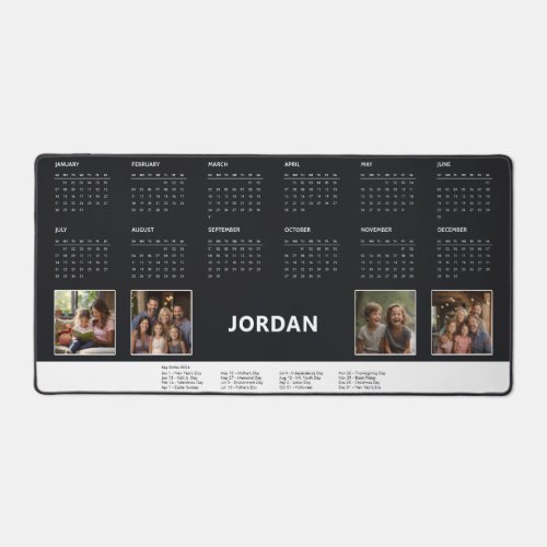 Black Modern Unique Photo Collage 2024 Calendar Desk Mat