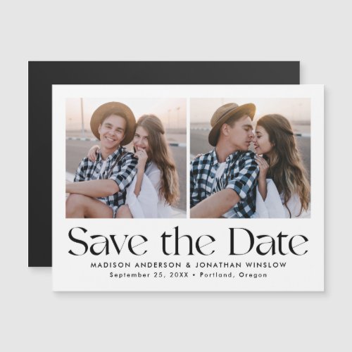 Black Modern Vintage Lettering Photo Save the Date Magnetic Invitation