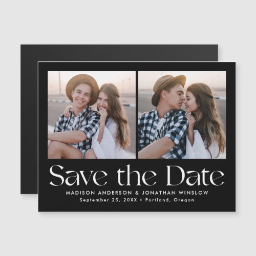 Black Modern Vintage Lettering Photo Save the Date Magnetic Invitation