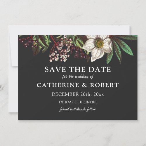 Black Modern Vintage Red Christmas Rose Invitation