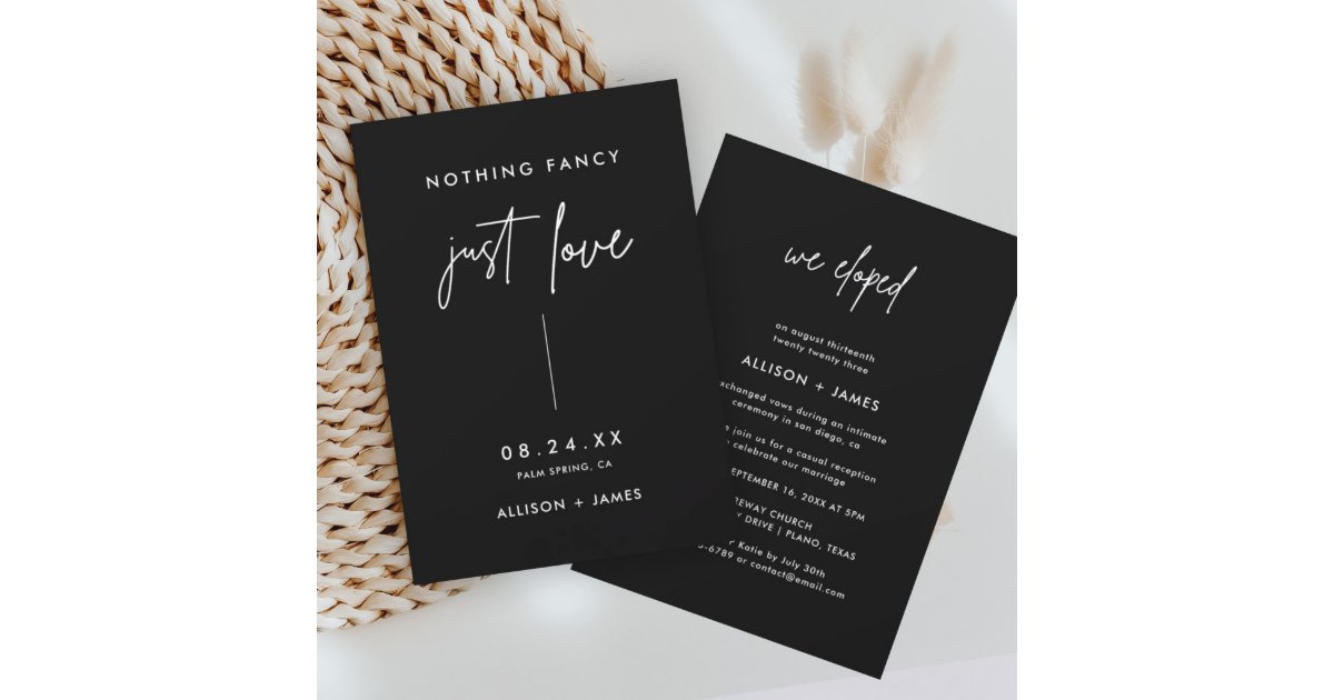 Black Modern We Eloped Elopement Reception Invitation | Zazzle