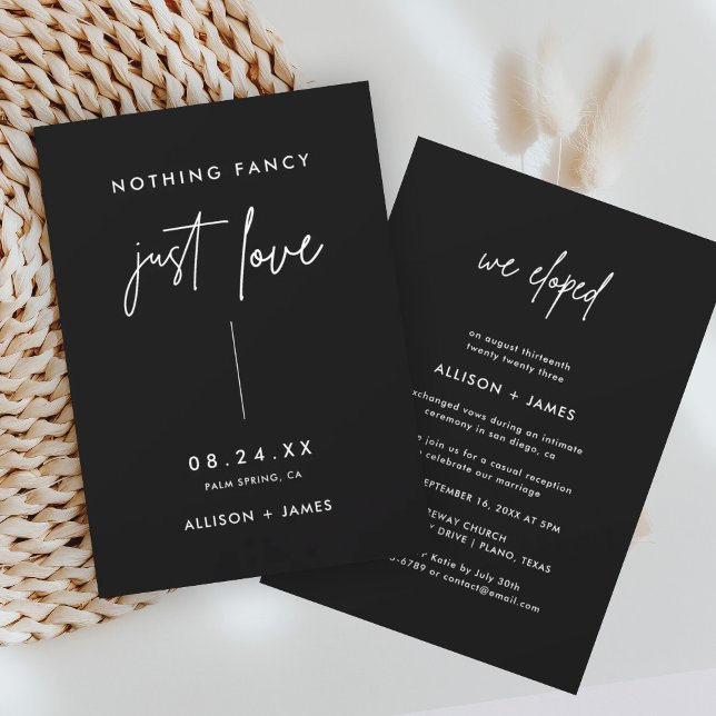 Black Modern We Eloped Elopement Reception Invitation (Creator Uploaded)