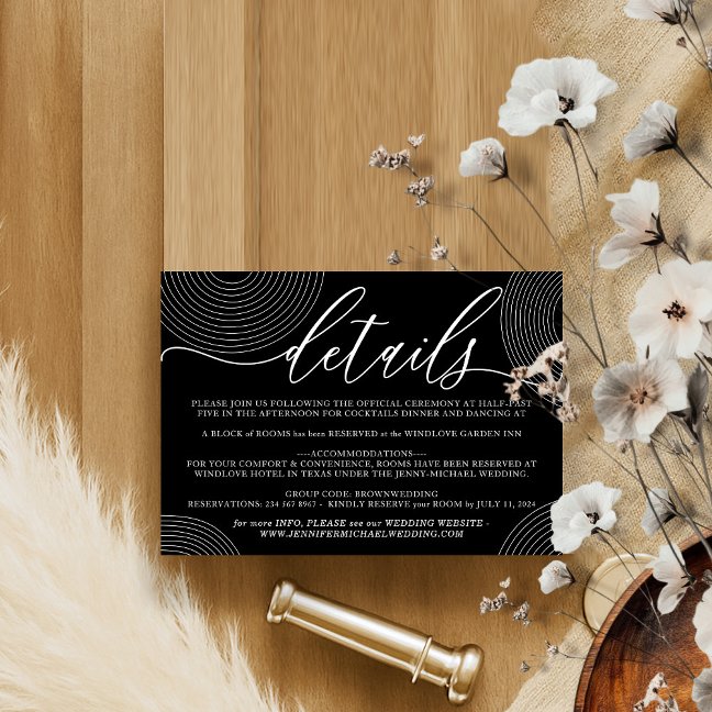 Black Modern Wedding Accommodation Geometric RSVP Card