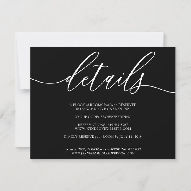 Black Modern Wedding Celebration Details RSVP Card