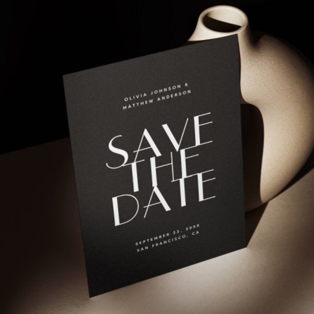 Black Modern Wedding | Contemporary Photo & QR Save The Date (Creator Uploaded)