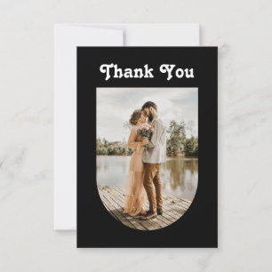 Black Modern Wedding Minimalist Clean Arch Photo Thank You Card