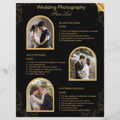 Black Modern Wedding Photography Price List Flyer