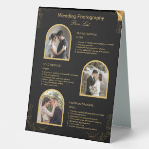 Black Modern Wedding Photography Price List Table Tent
