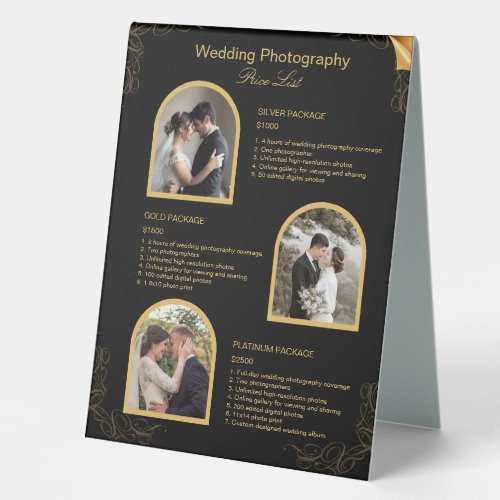 Black Modern Wedding Photography Price List Table Tent Sign