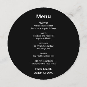 Black Modern Wedding Round Menu