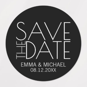 Black Modern Wedding Save the Date Labels