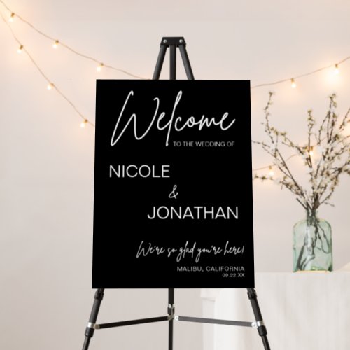 Black Modern Wedding Welcome Sign Names and Date