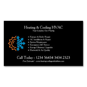 Black Modern White Heating & Cooling Business Card Magnet
