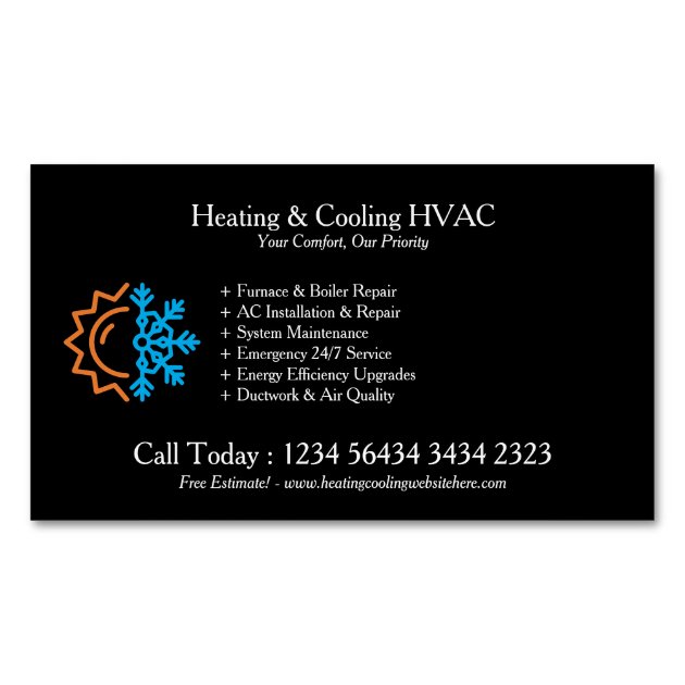Black Modern White Heating & Cooling Business Card Magnet