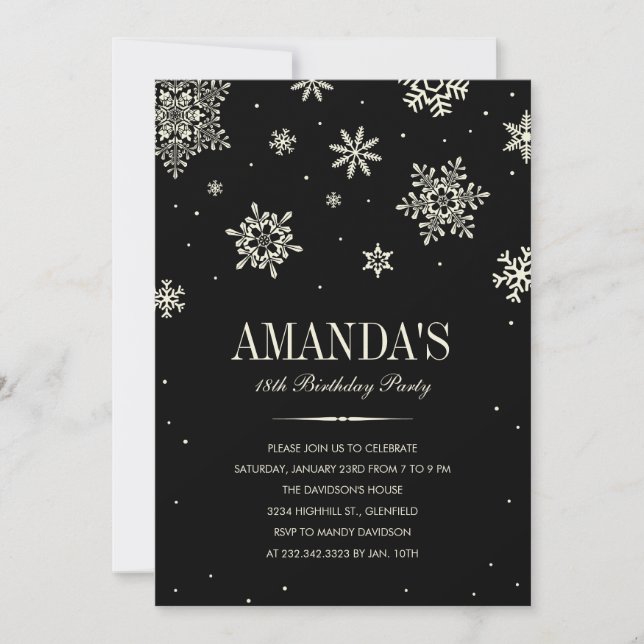 Black Modern Winter Wonderland Birthday Invitation (Front)