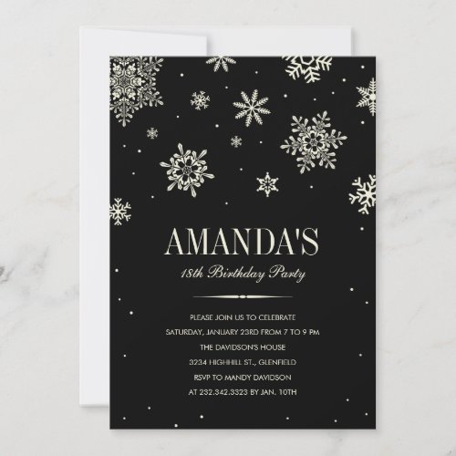Black Modern Winter Wonderland Birthday Invitation