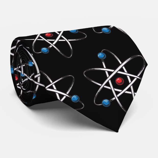Black Molecule Atom Pattern Teacher Science Neck Tie (Rolled)