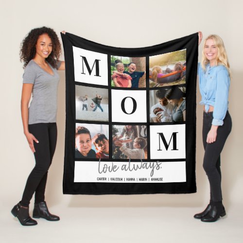 Black Mom Colorblock Photo Collage Personalized Fl Fleece Blanket