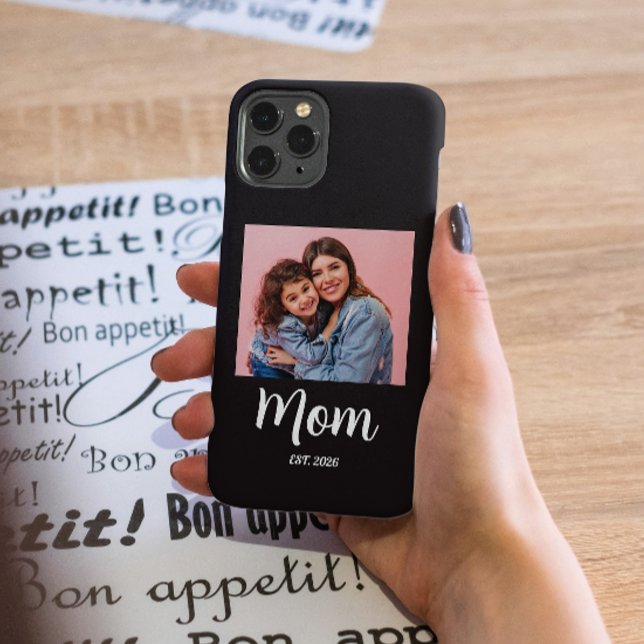 Black Mom Established Script Photo  Case-Mate iPhone Case (new mom iphone  cases picture mom established est modern for her new mother )