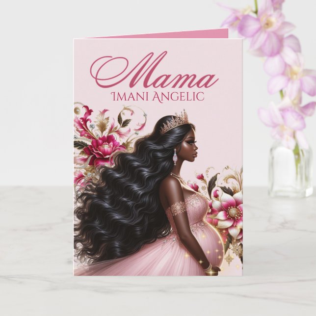 Black Mom To Be Pink Gold Royal Baby Shower Card (Orchid)