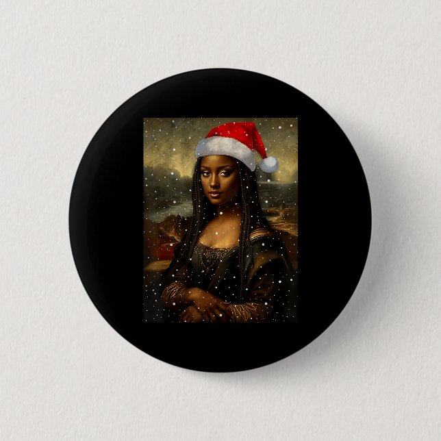 Black Mona Lisa African American Christmas Santa H Button (Front)