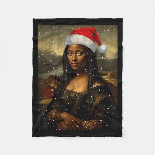 Black Mona Lisa African American Christmas Santa H Fleece Blanket (Front)