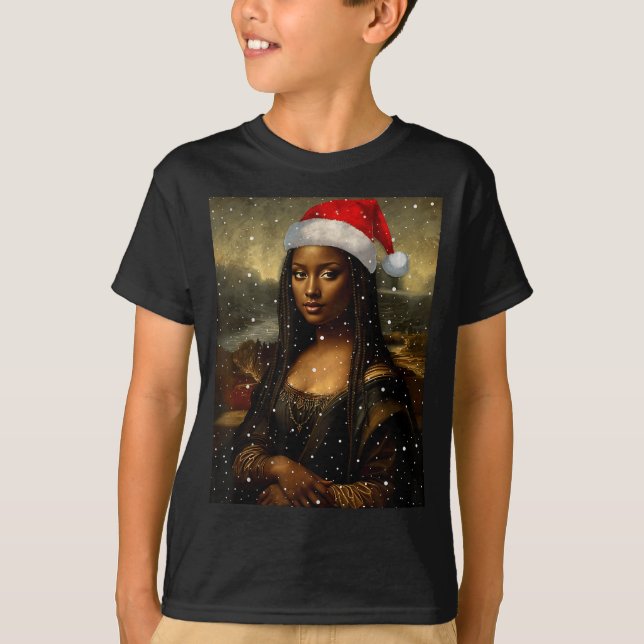 Black Mona Lisa African American Christmas Santa H T-Shirt (Front)