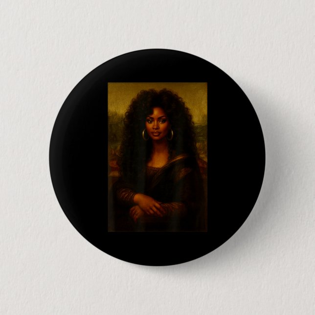 Black Mona Lisa Afro African American Melanin Blac Button (Front)