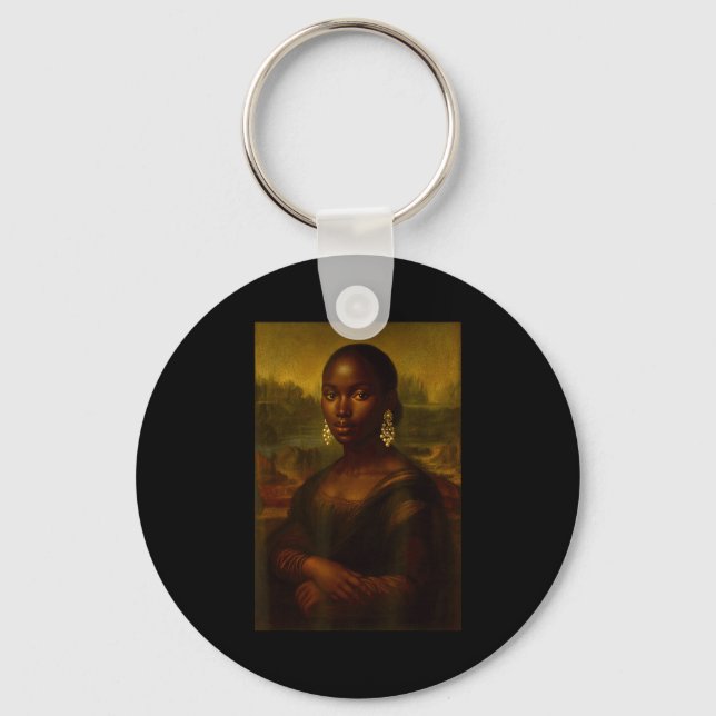 Black Mona Lisa Afro African Melanin Black History Keychain (Front)